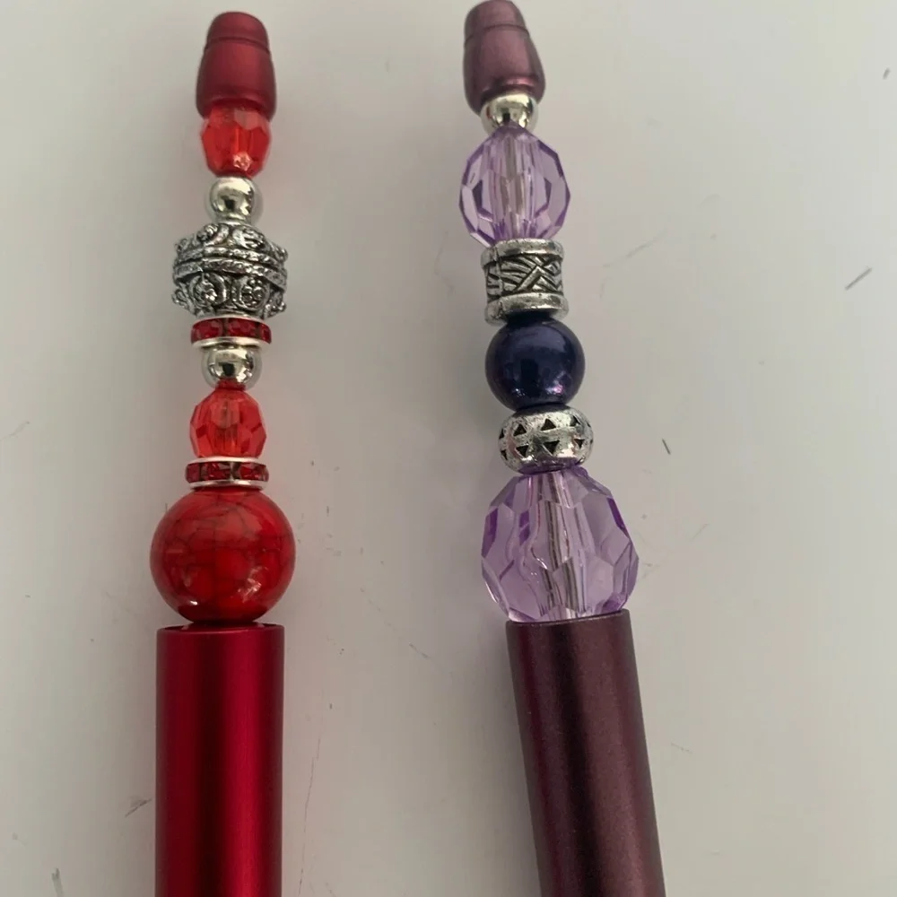 Hand crafted Beaded Pen, black ink with extra refillable ink. Set of 2 pens.